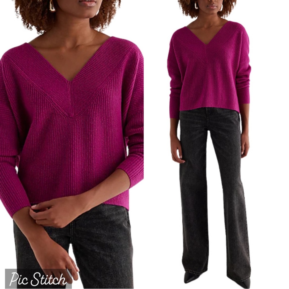NWT Express V-Neck Cropped Oversize Dolman Sleeve Sweater Orchid Fuchsia XS